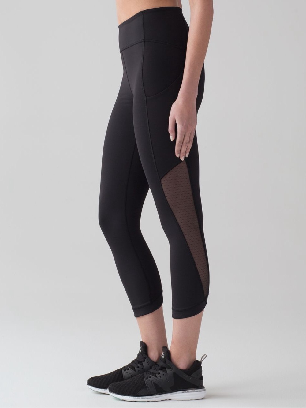 Lululemon Sole Training Cropped Leggings In Black w/ Black Mesh Detailing